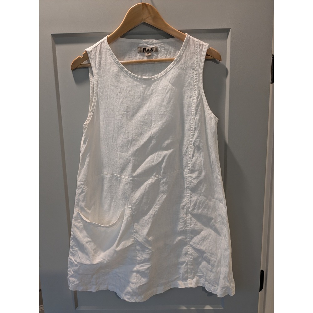 Flax White Sleeveless Linen Shift Dress